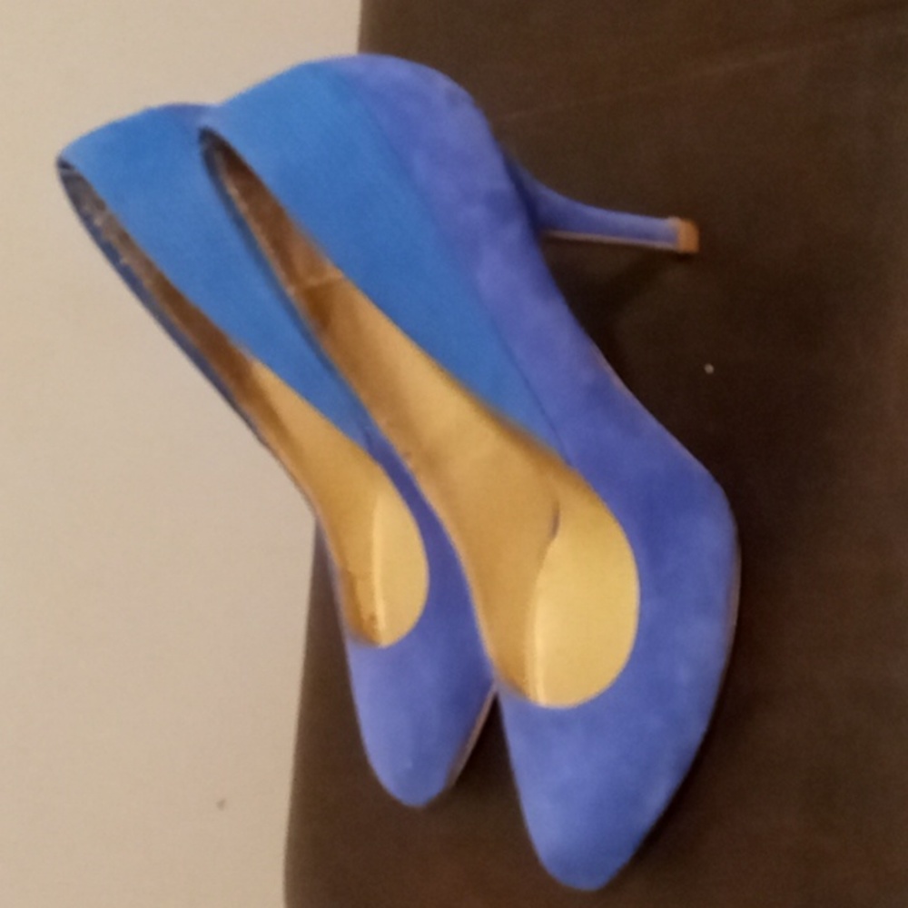 Blue suede high heel pumps